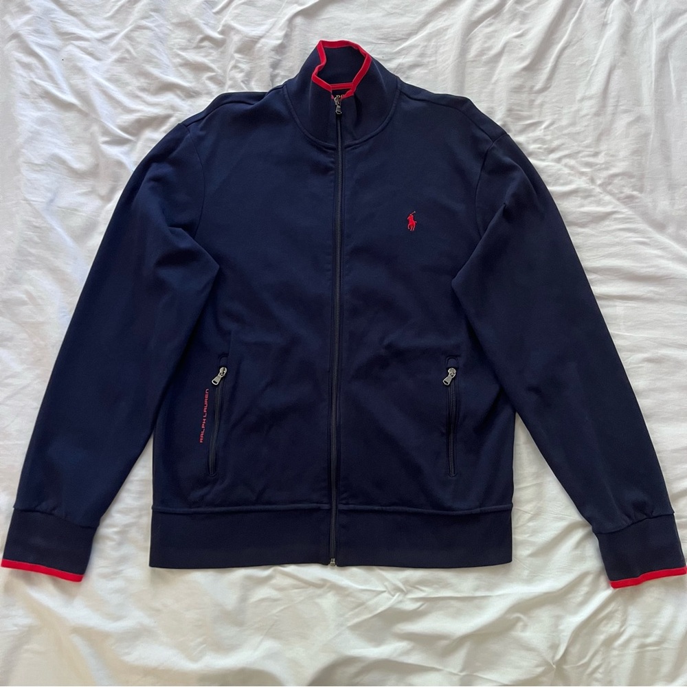 Polo by Ralph Lauren Men's Zip-Up Sweater in Navy and Red